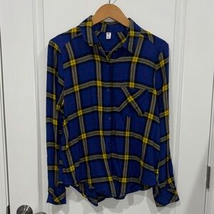 Urban Outfitters BP Blue and Yellow flannel button down Shirt size small